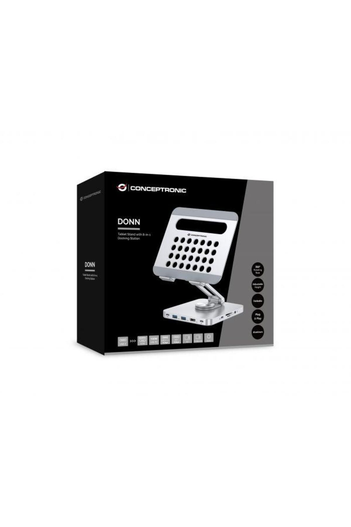 CONCEPTRONIC-DONN26G Tablet Stand with 8-in-1 USB 3.2 Gen 1 Docking Station, 360° Rotating Base 2