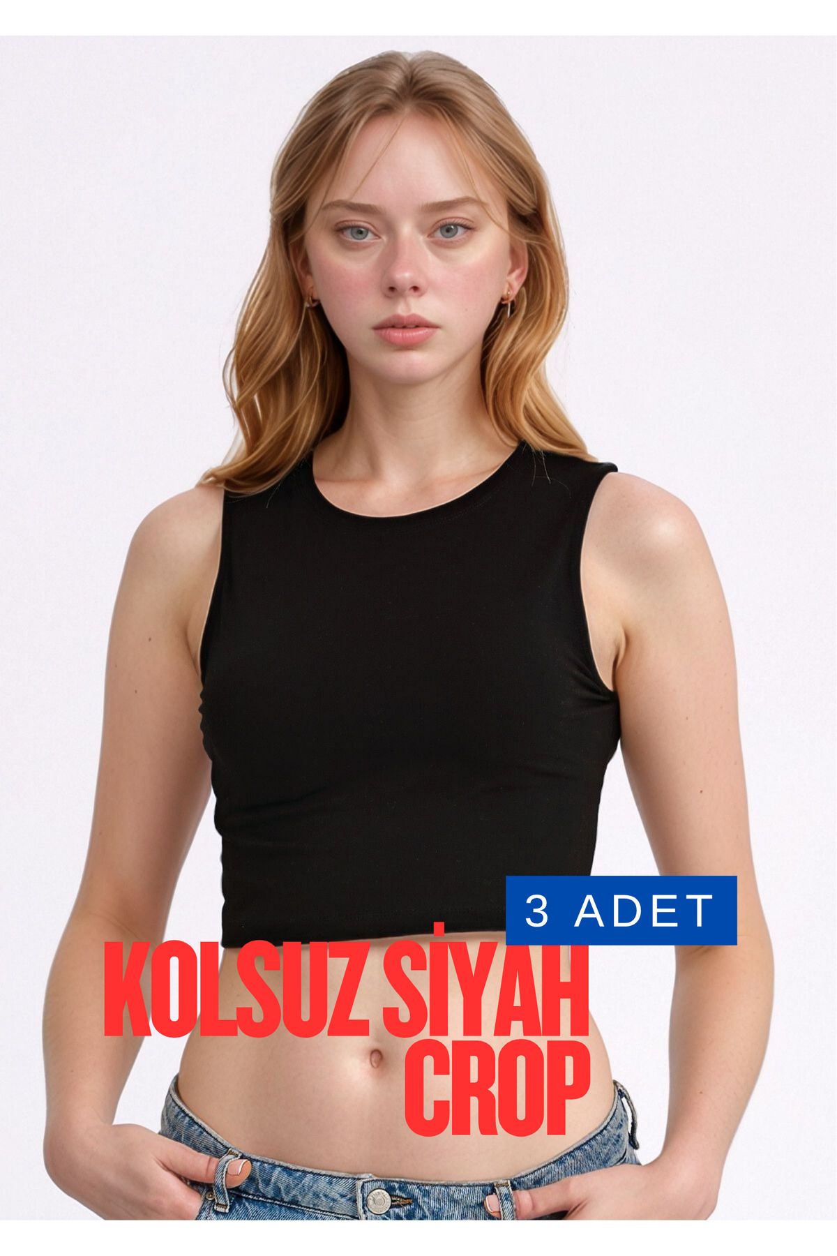 Loule Kadın Giyim Pamuklu & Elastan Kolsuz Bisiklet Yaka 3 Adet Siyah Crop LL.011.ILK.109
