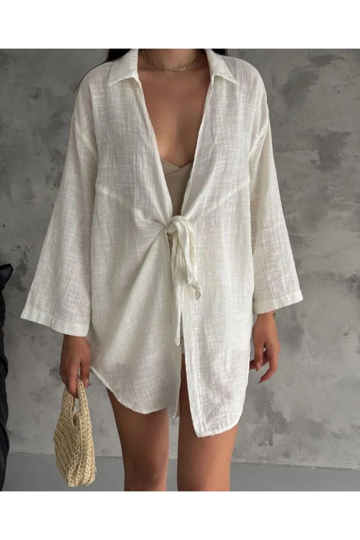 Ozer&Hermin Tek Bağlamalı Keten Kimono