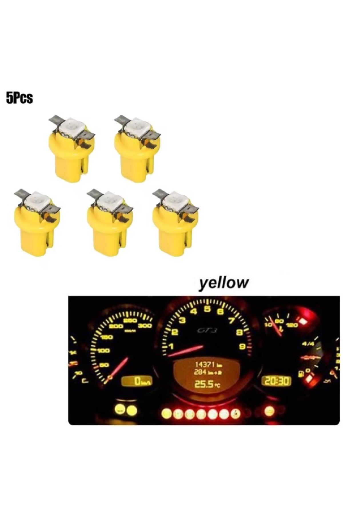 orco ( 5 X ADET ) 1 SET DUYLU DİPSİZ AMPUL T5 B8.5D MODEL LED 1.2W SARI (T5 B8.5D YELLOW)