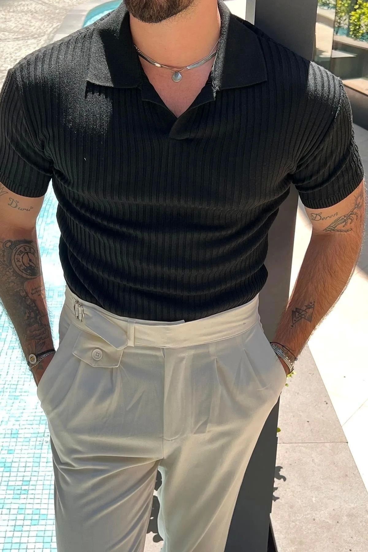 LC Waikiki Polo Yaka Kısa Kollu Çizgili Erkek Yazlık Triko T-Şört