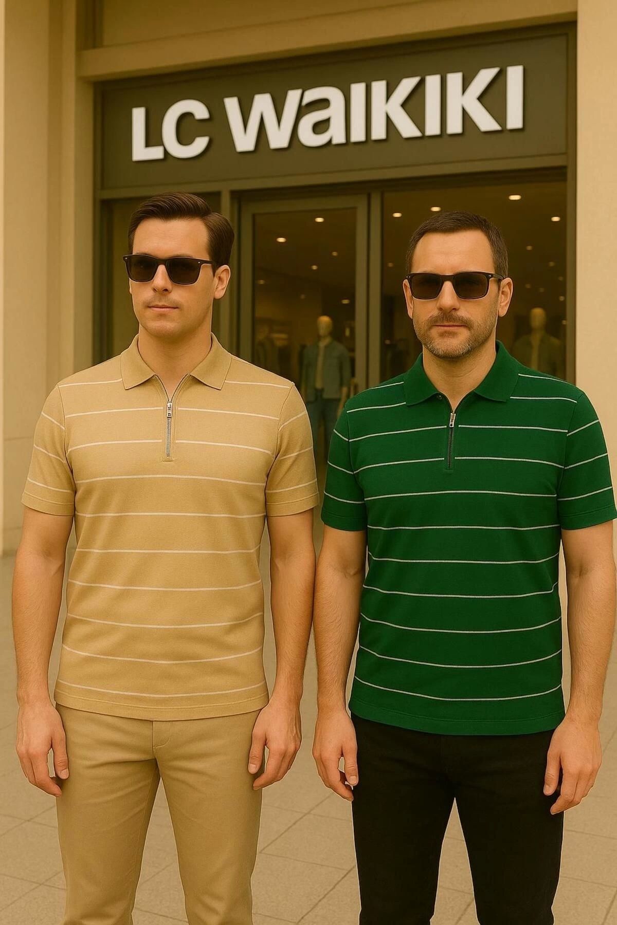 LC Waikiki 3'lü Avantajlı Paket Polo Yaka Fermuarlı Çizgili Kısa Kollu Erkek Yazlık Triko Tişört / T-shirt