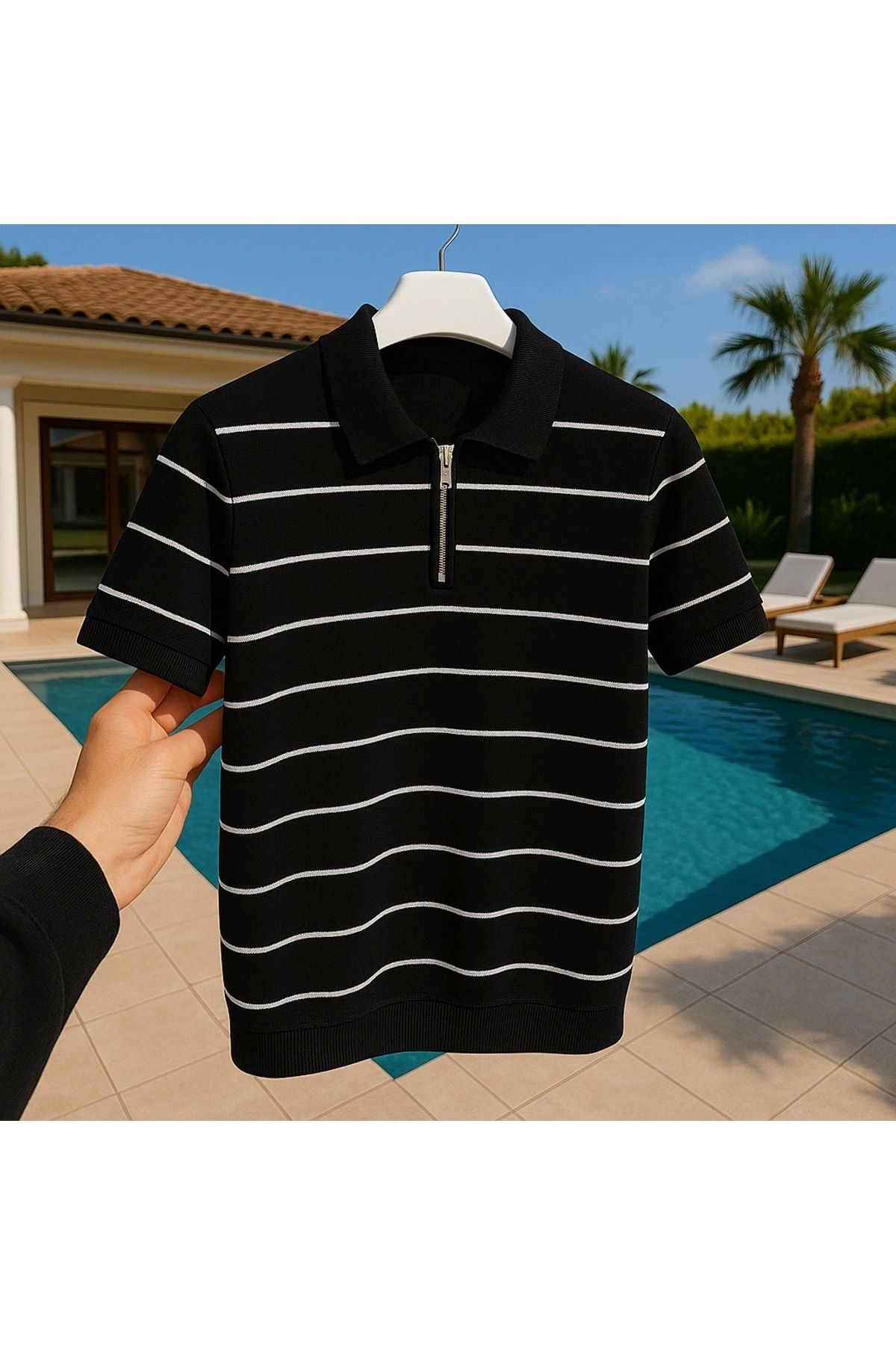 LC Waikiki pamuklu erkek triko çizgili fermuar detaylı şık tarz yeni model tişört