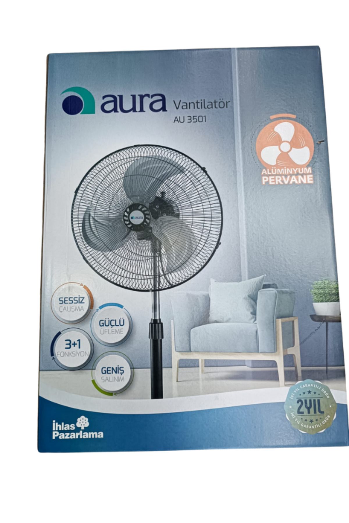 Arya Aura AU-3501 Sanayi Tipi Vantilatör | Alüminyum Pervane | Sessiz & Güçlü | 3+1 Fonksiyon |