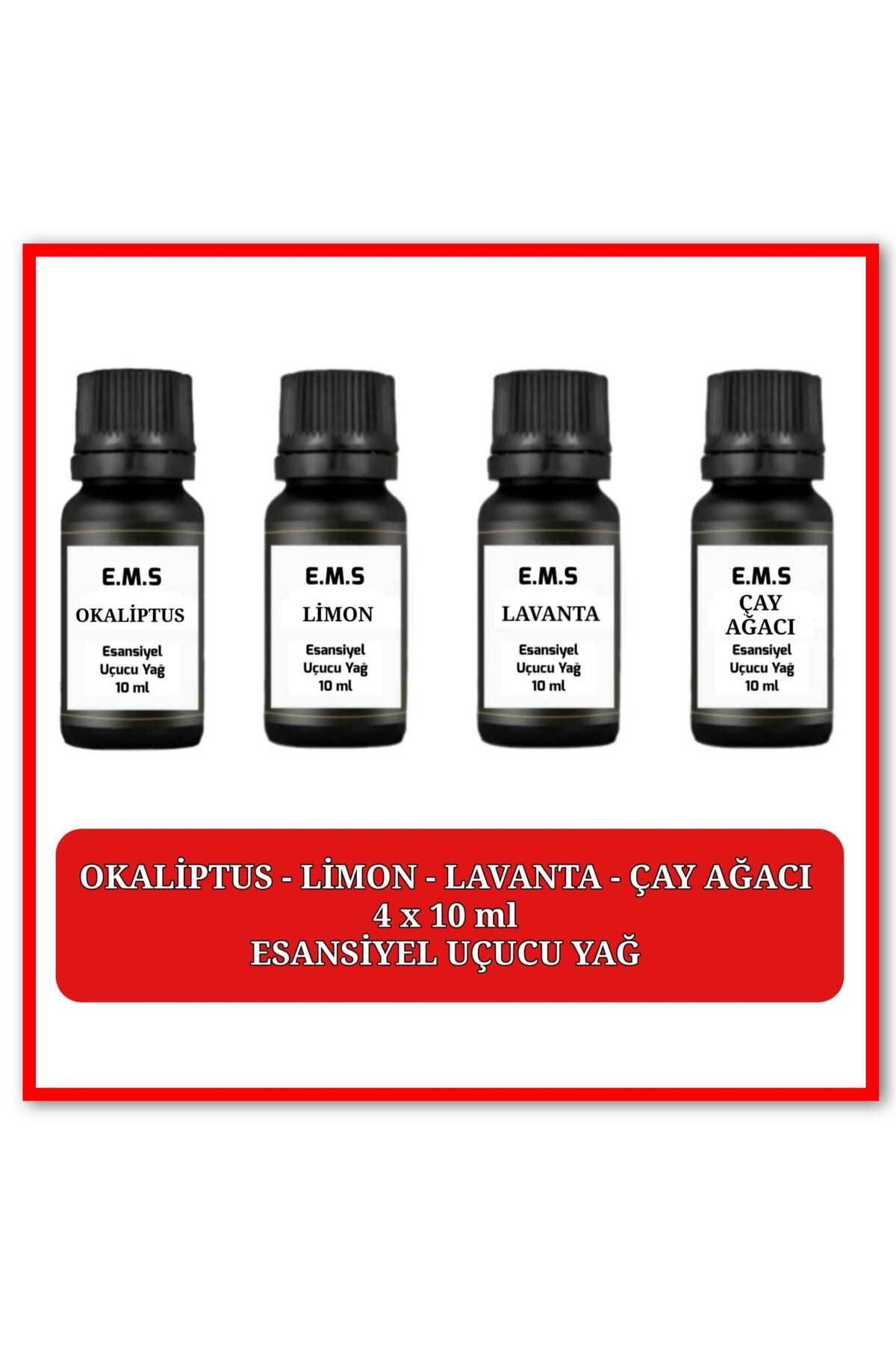 E.M.S AVM OKALİPTUS LİMON LAVANTA ÇAY AĞACI ESANSİYEL UÇUCU YAĞ 4 X 10 ML BUHURDANLIK ODA KOKUSU.