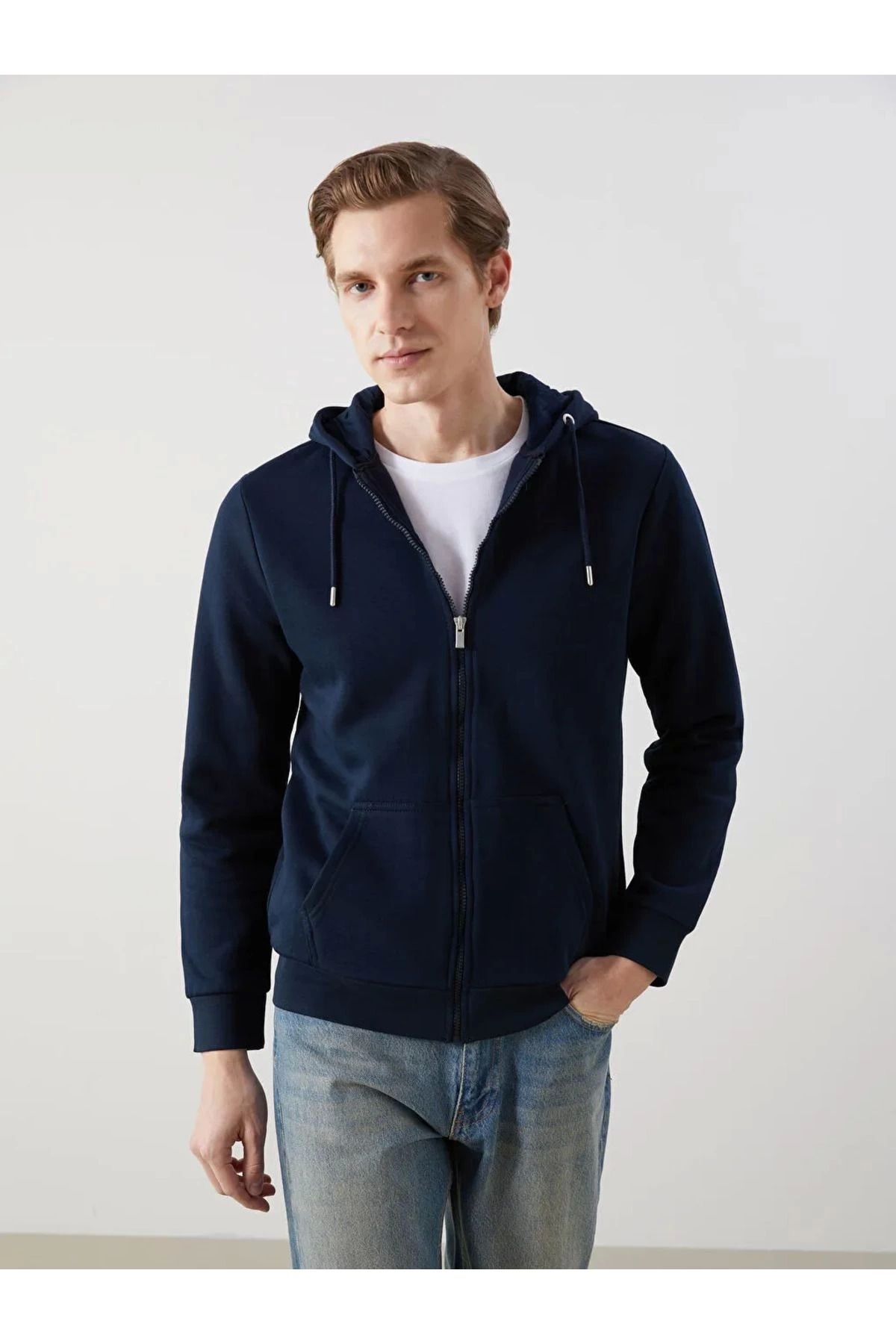 LC Waikiki LCWAIKIKI Basic Kapüşonlu Uzun Kollu Erkek Fermuarlı Sweatshirt