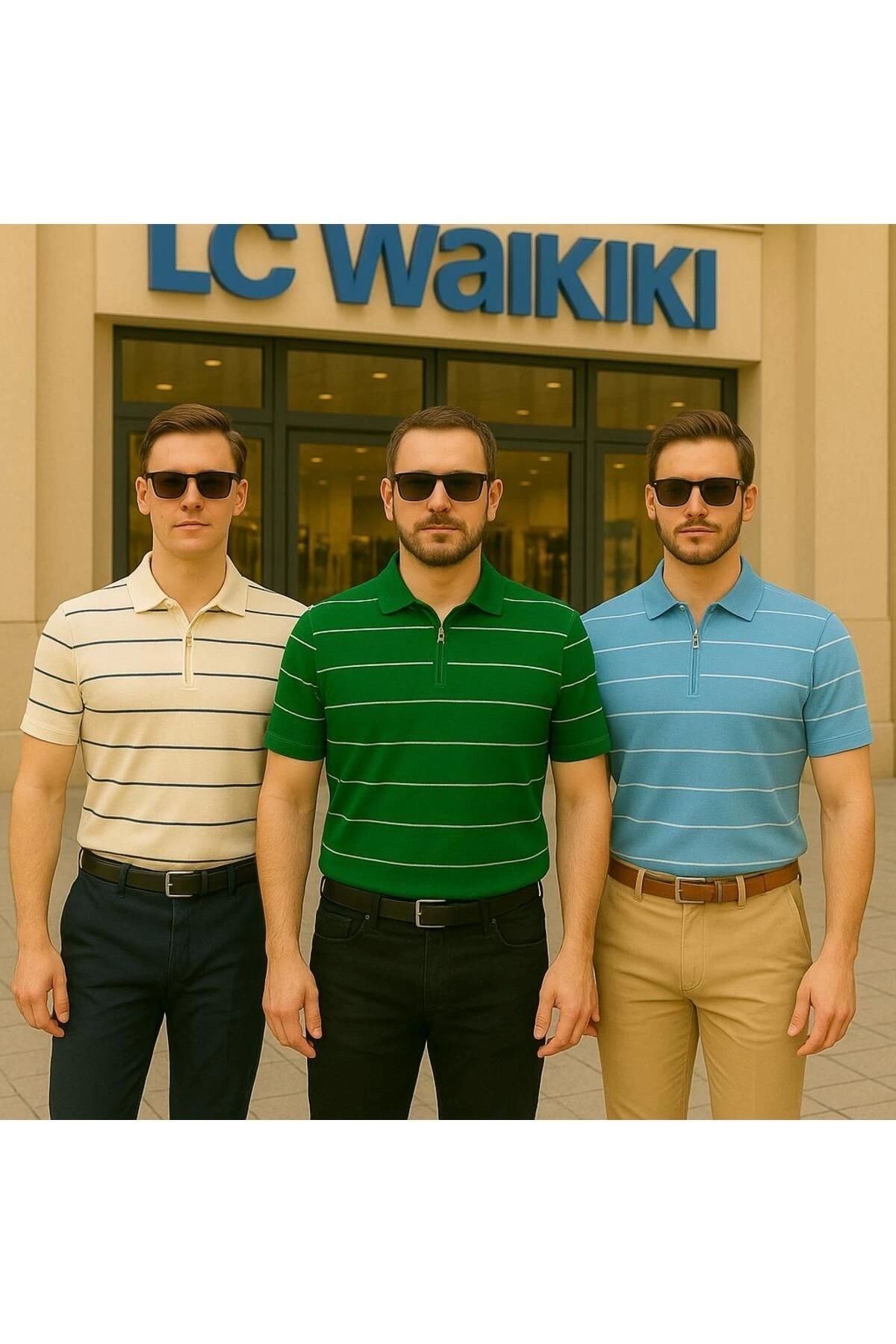 LC Waikiki 3'lü Avantajlı Paket Polo Yaka Fermuarlı Çizgili Kısa Kollu Erkek Yazlık Triko Tişört / T-shirt
