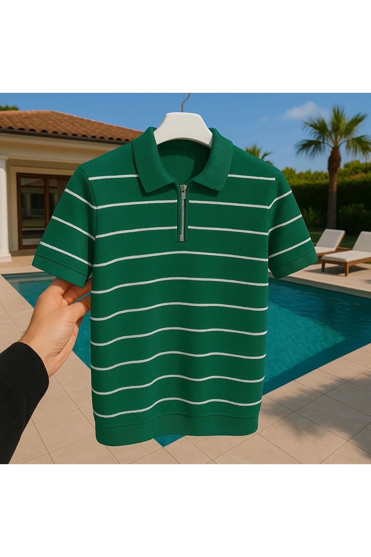 LC Waikiki pamuklu erkek triko çizgili fermuar detaylı şık tarz yeni model tişört