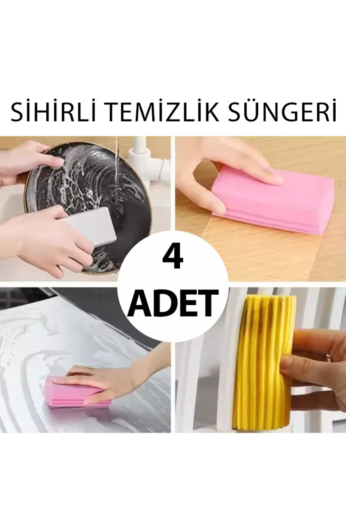 BERYA HOME 4 Adet Sihirli Sünger - Temizlik Süngeri - Nemli Temizlik Süngeri - Akıllı Sünger (4 Adet)