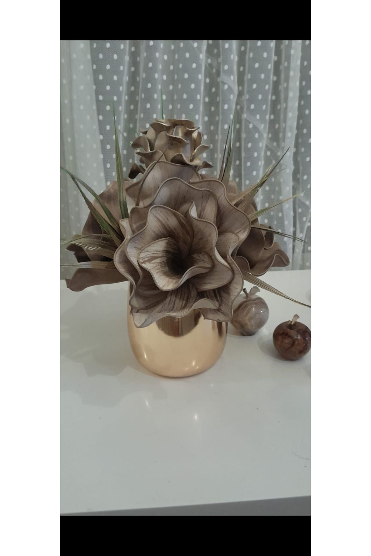 Hatem dekor flower Yapay çiçek gold metal vazoda latex çiçek aranjman hediye dekoratif latexs