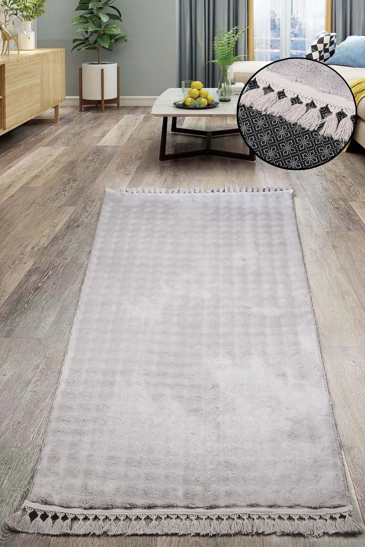 SerenitaHome Post/Peluş Kaymaz Taban Yıkanabilir Bubble Serisi Gri Salon Oturma Odası Mutfak Halısı