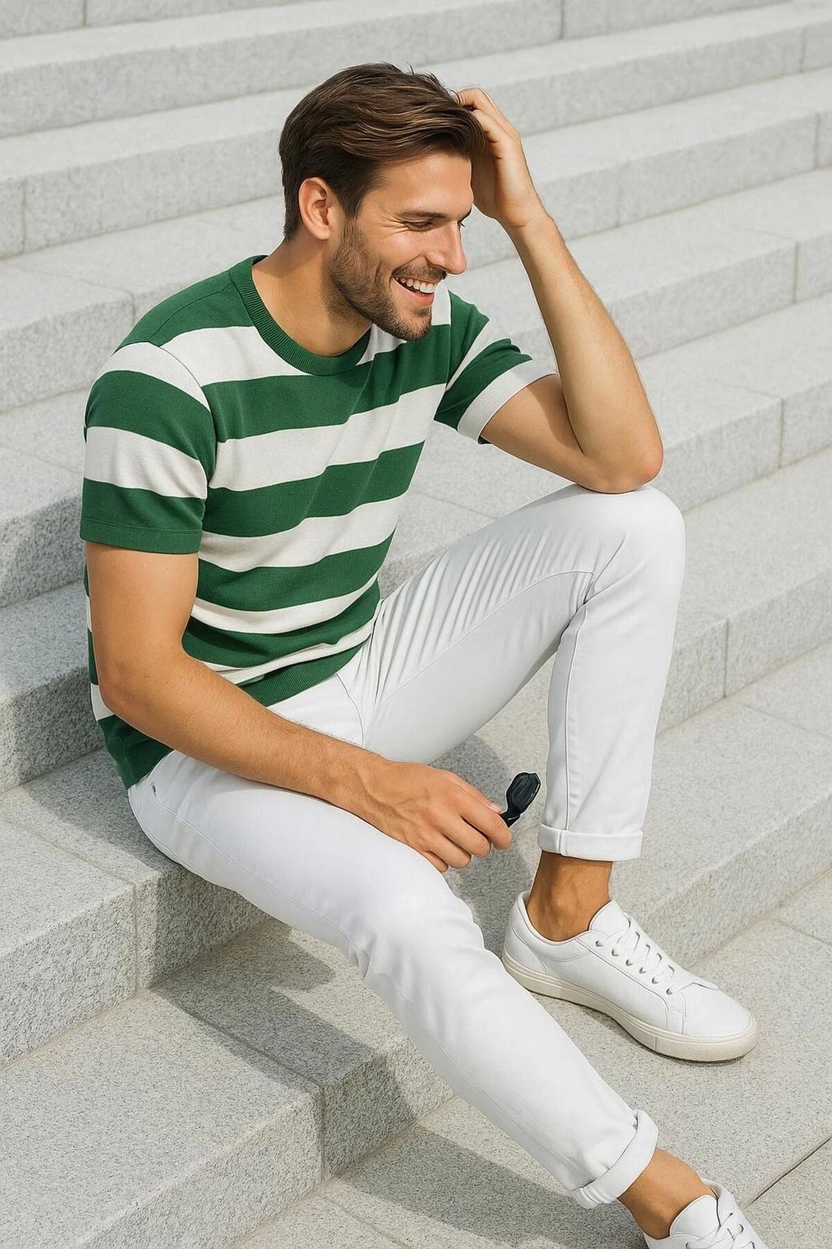LC Waikiki Erkek Kısa Kollu Çizgili Bisiklet Yaka Tişört / T-shirt Günlük Kullanım Şık Tasarım