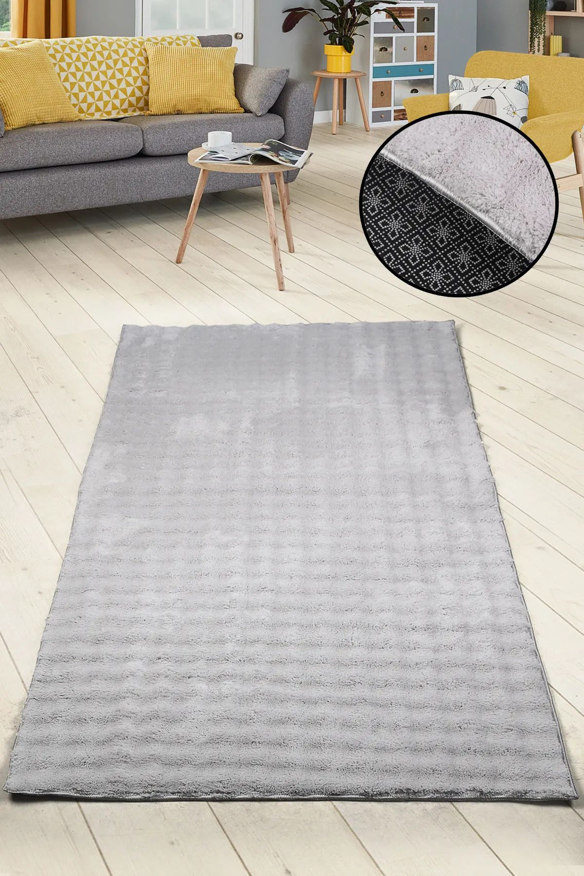 SerenitaHome Post/Peluş Kaymaz Taban Yıkanabilir Bubble Serisi Sacaksız Gri Salon Koridor Mutfak Halısı