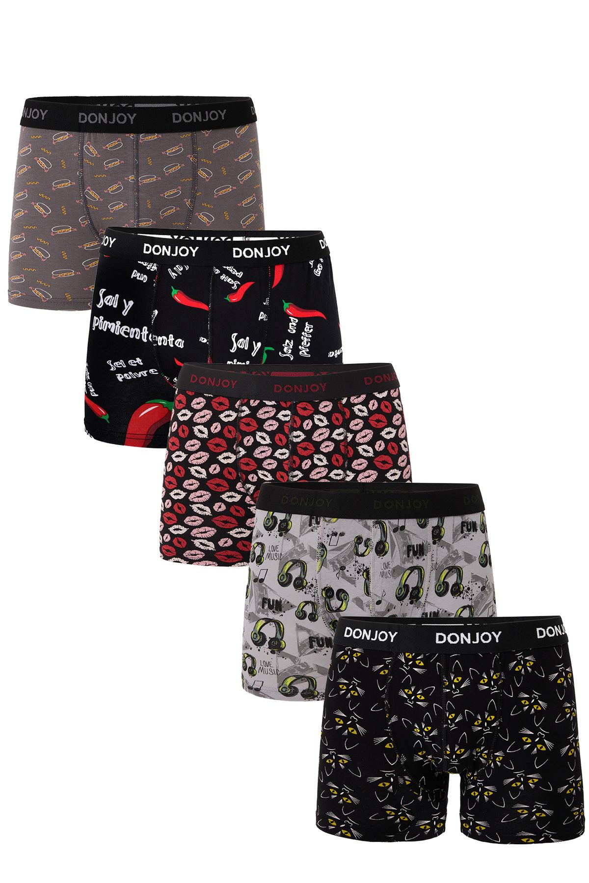 don joy Erkek 5'lİ Karışık Desenli Pamuklu Penye Beli Lastikli Boxer