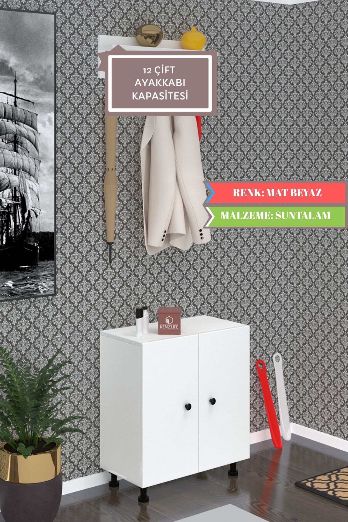 Kenzlife ayakkabılık cimcime4 byzbyz 68*060*32 kapaklı 4 raflı 12 çift ayakkabı kapasitesi