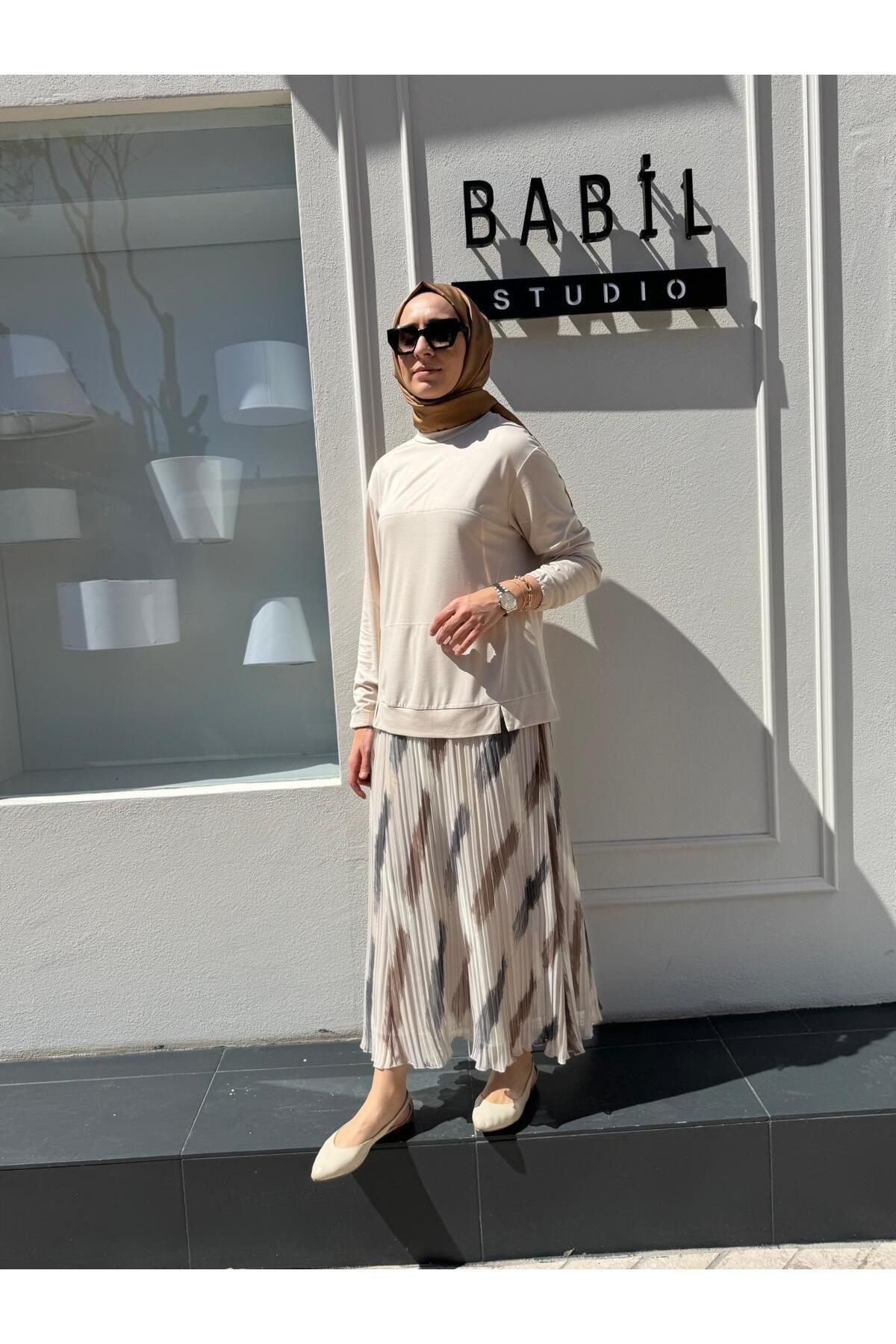 MissWhence Dikiş Detaylı Kadın Bambu Tunik Ekru
