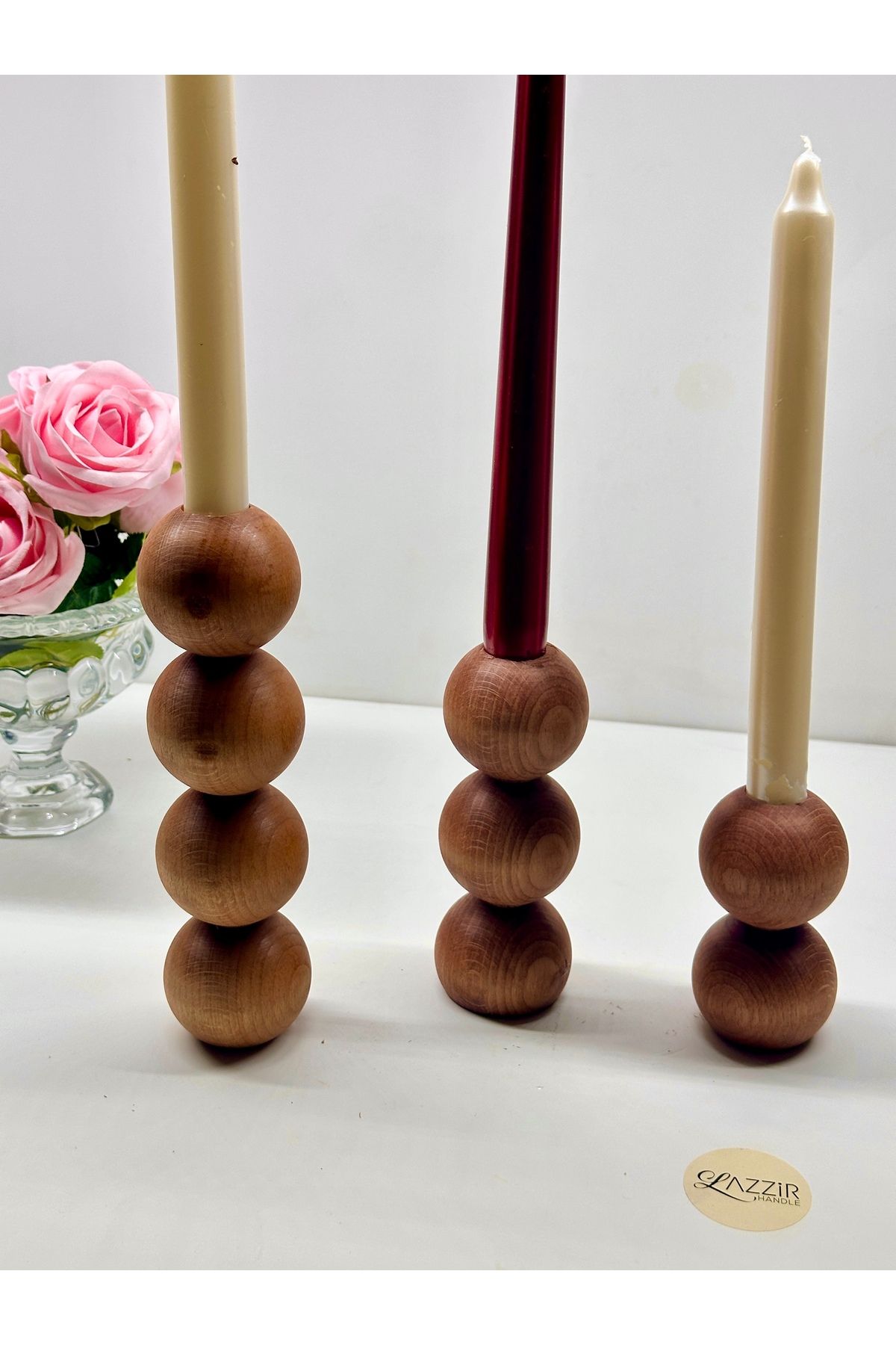 lazzir handle Ahşap 3 lü top samdanlık