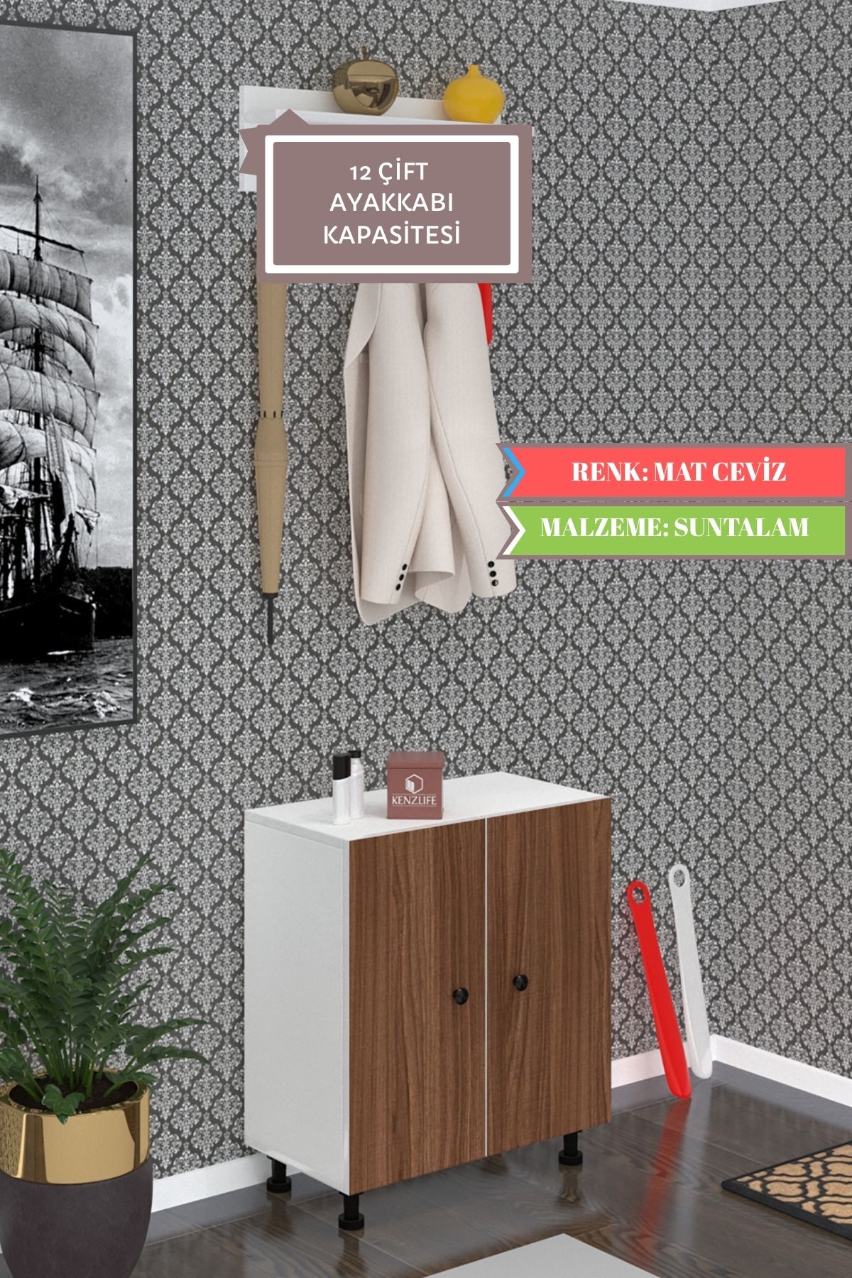 Kenzlife ayakkabılık cimcime4 cvzbyz 68*060*32 kapaklı 4 raflı 12 çift ayakkabı kapasitesi