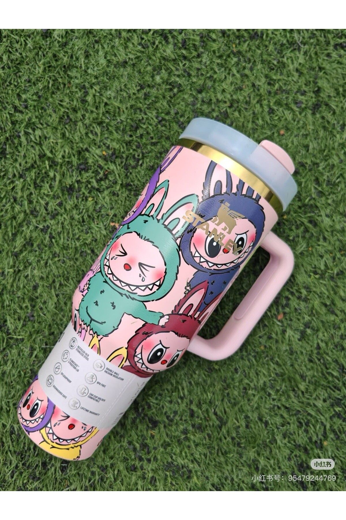 Stanley-The Monsters Labubu Macaron Custom Cup & Water Bottle With Straw & Topper NIB 5