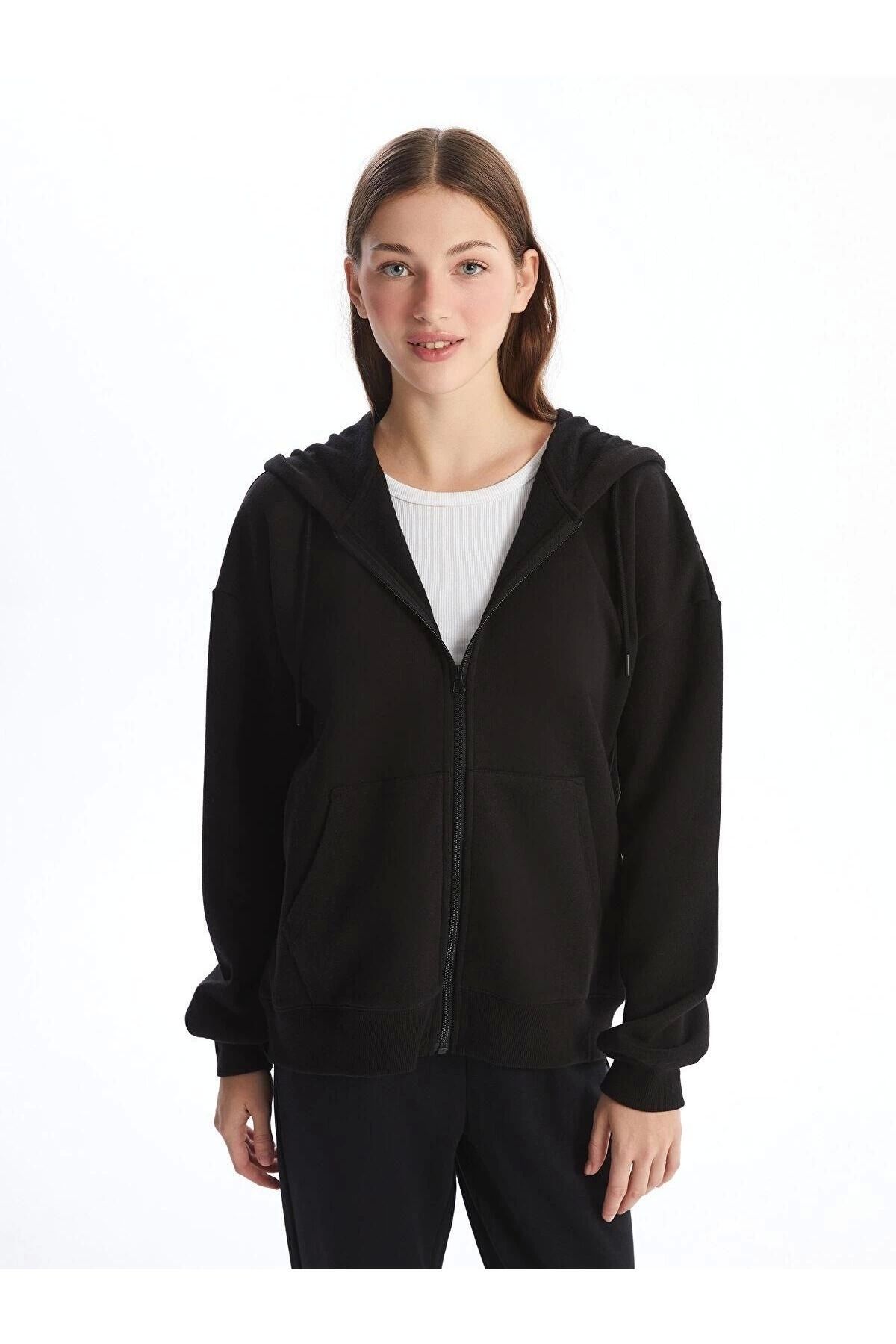 LC Waikiki LCW Vision Kapüşonlu Oversize Kadın Fermuarlı Sweatshirt