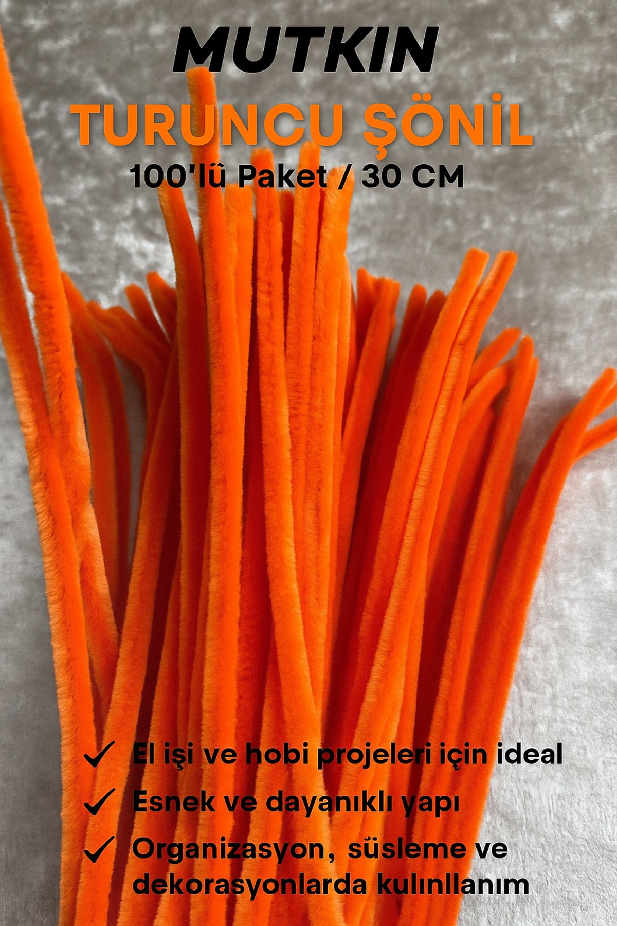 Mutkin MUTKİN 100'lü Turuncu Şönil Çubuk - 30 cm | El İşi, Hobi, Süsleme, Dekorasyon Çicek