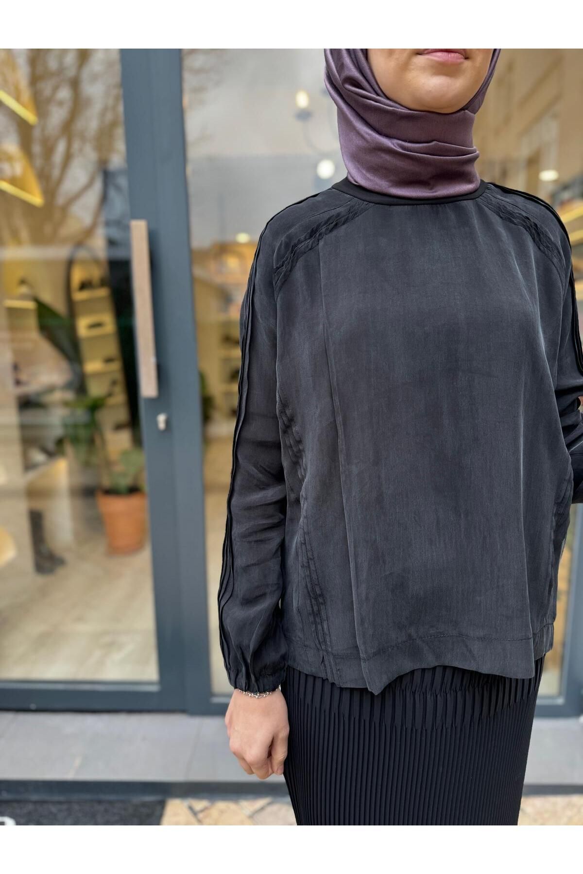 MissWhence Dikiş Detaylı Kadın Cupro Tunik Siyah