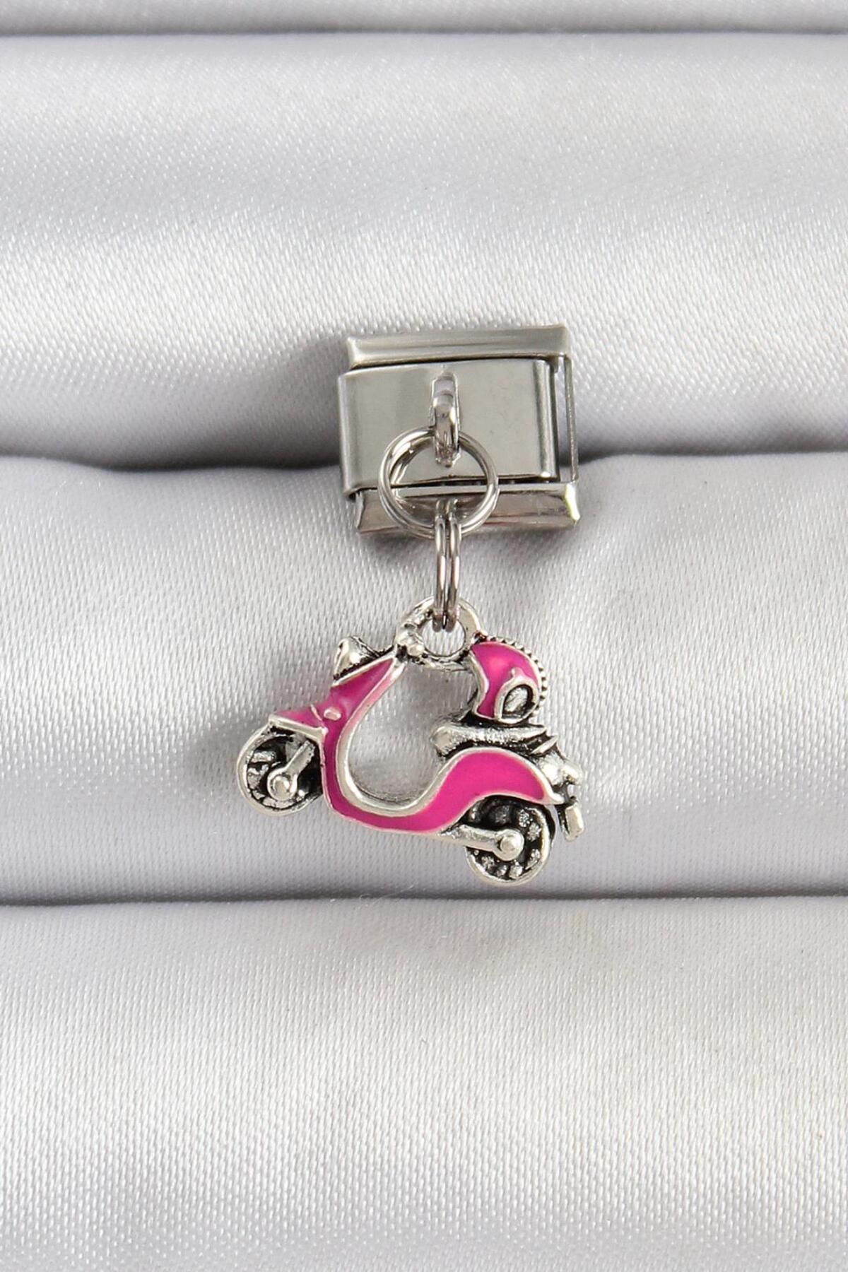 Atelier Orange 316L Çelik Gümüş Renk Pembe Scooter Model Nomination Charm