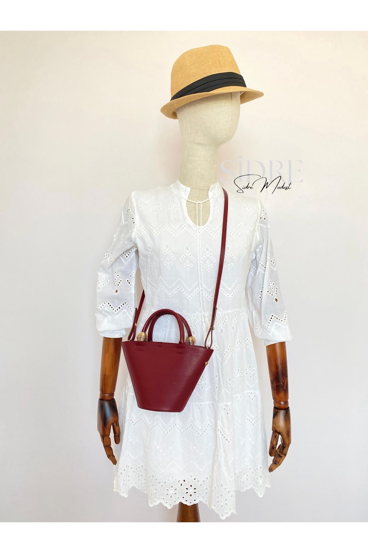 SİDRE MODEST Elva Bucket Bordo Çanta