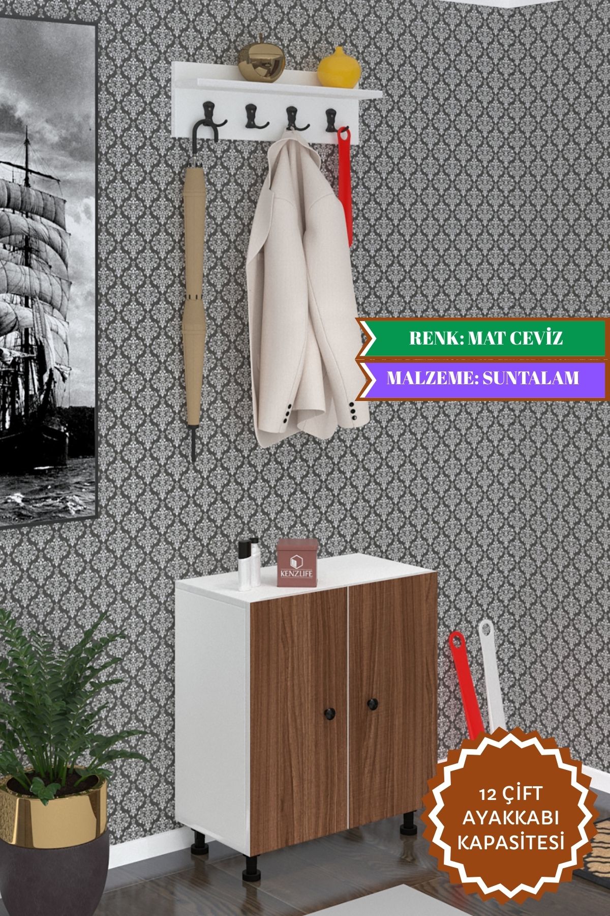 Kenzlife portmanto ayakkabılık ve askılık kalçın4 cvzbyz 68*060*32 oniki çift ayakkabı kapasitesi