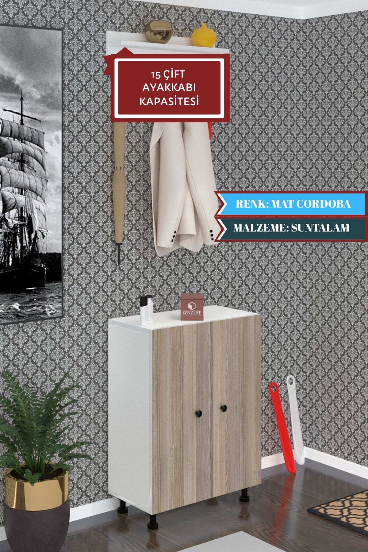 Kenzlife ayakkabılık cimcime5 crdbyz 83*060*32 kapaklı 5 raflı 15 çift ayakkabı kapasitesi