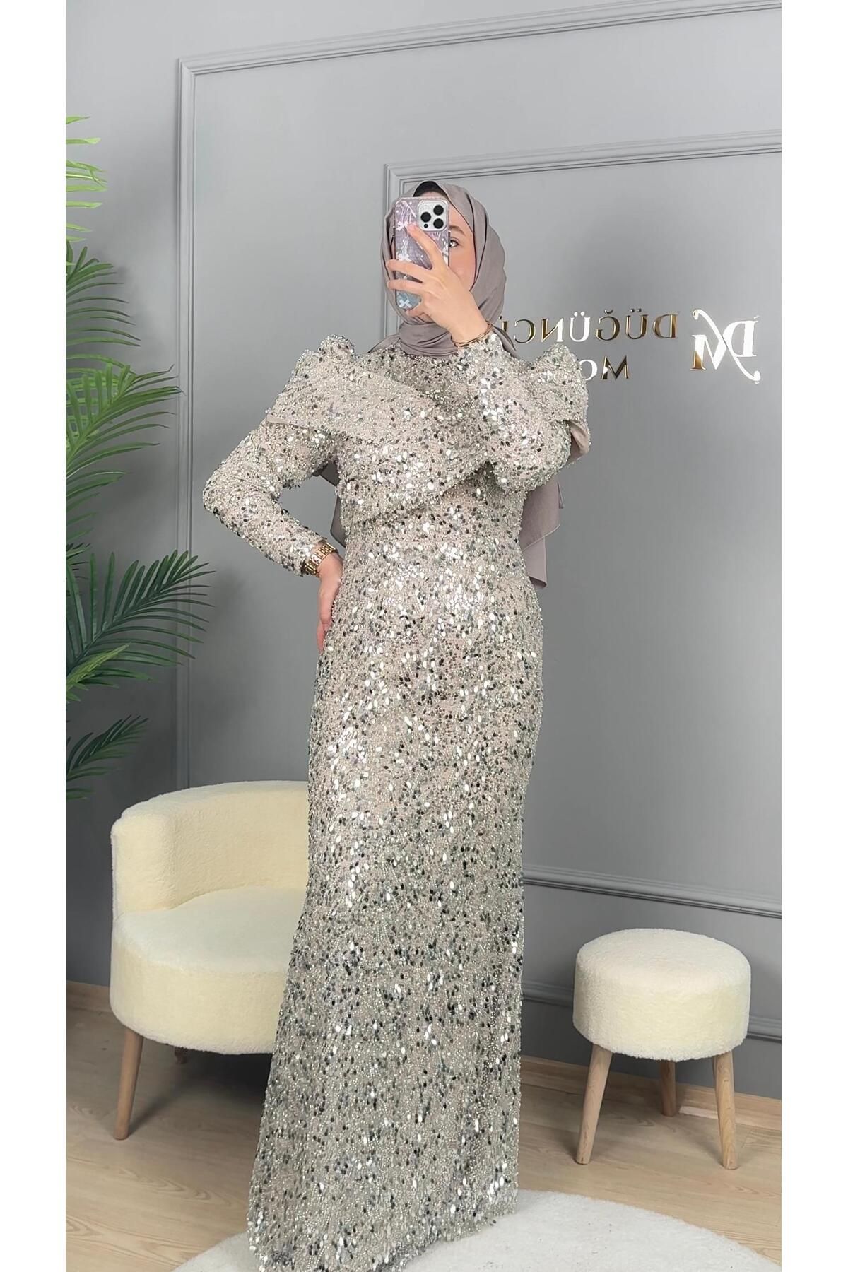 perfectmegastore Taş Detaylı Abiye Elbise-2473