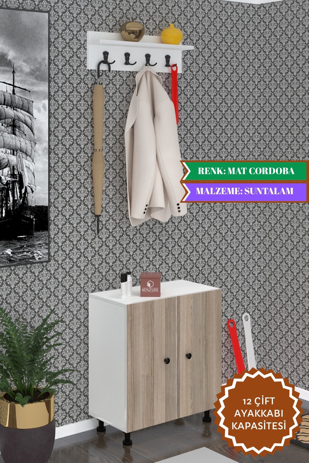 Kenzlife portmanto ayakkabılık ve askılık kalçın4 crdbyz 68*060*32 oniki çift ayakkabı kapasitesi