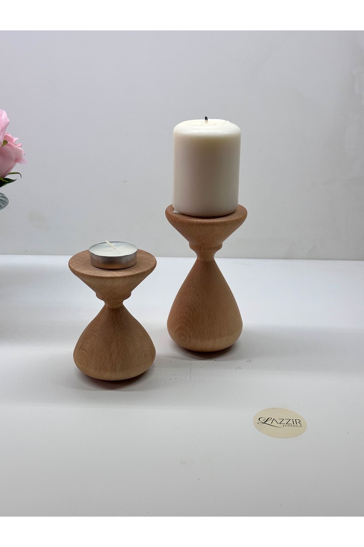 lazzir handle Ahşap mumluk 2 li paket
