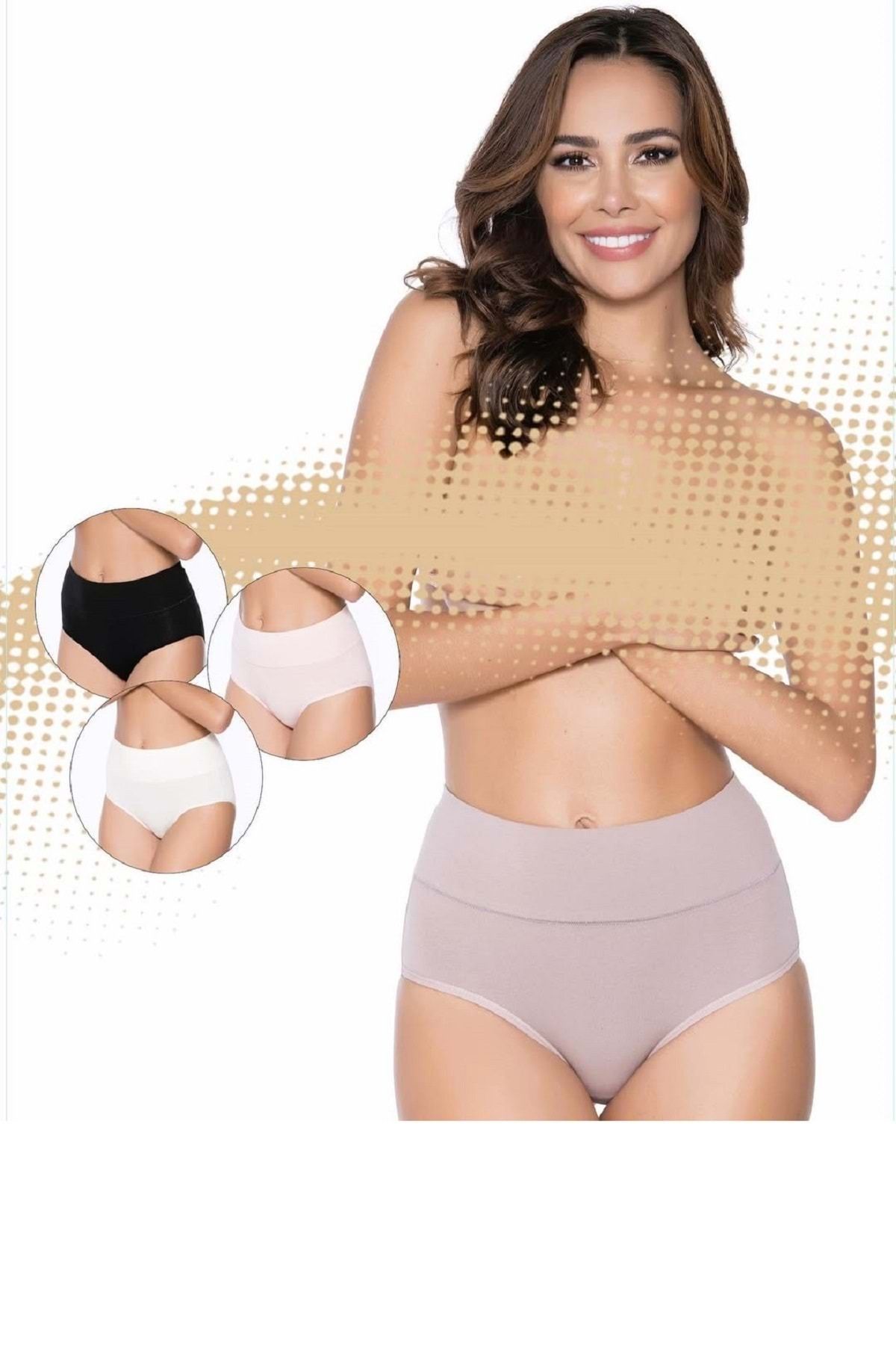 Belinay 3002 Kadın Yüksek Bel Külot SiyahEkruPudraVizon 4 lü Paket L