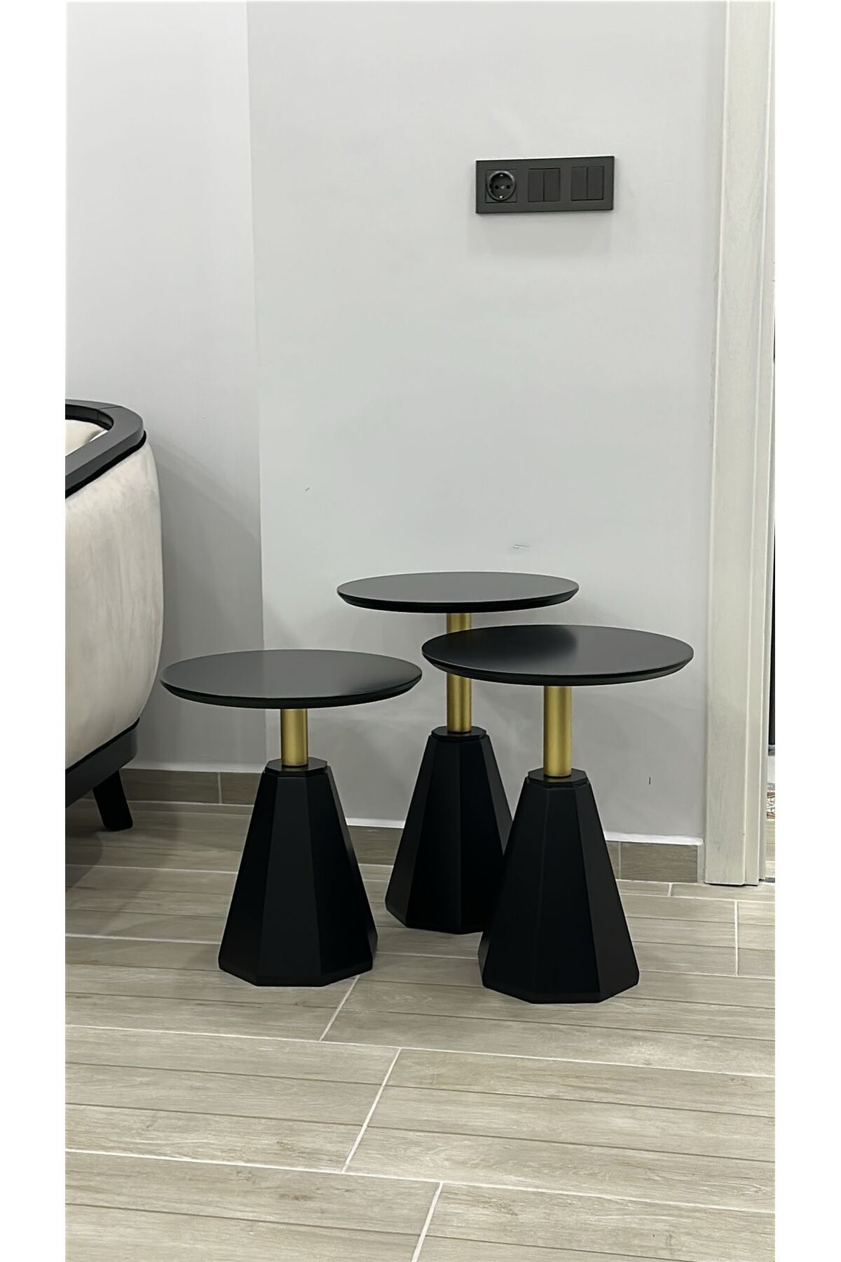 Gold Design PERA Model Siyah Gold kombini üçlü takım yan sehpa zigon