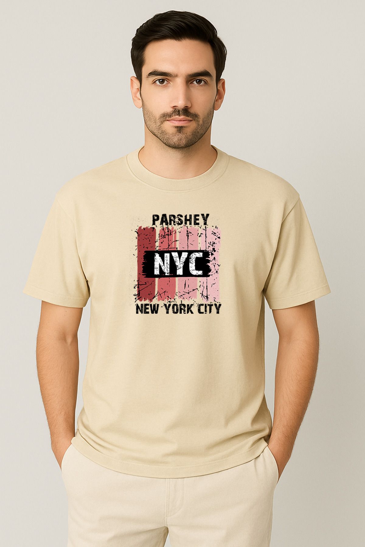 PARSHEY Erkek - Kadın %100 Pamuk New York City Parshey Baskılı Yarım Kollu Bisiklet Yaka T-Shirt