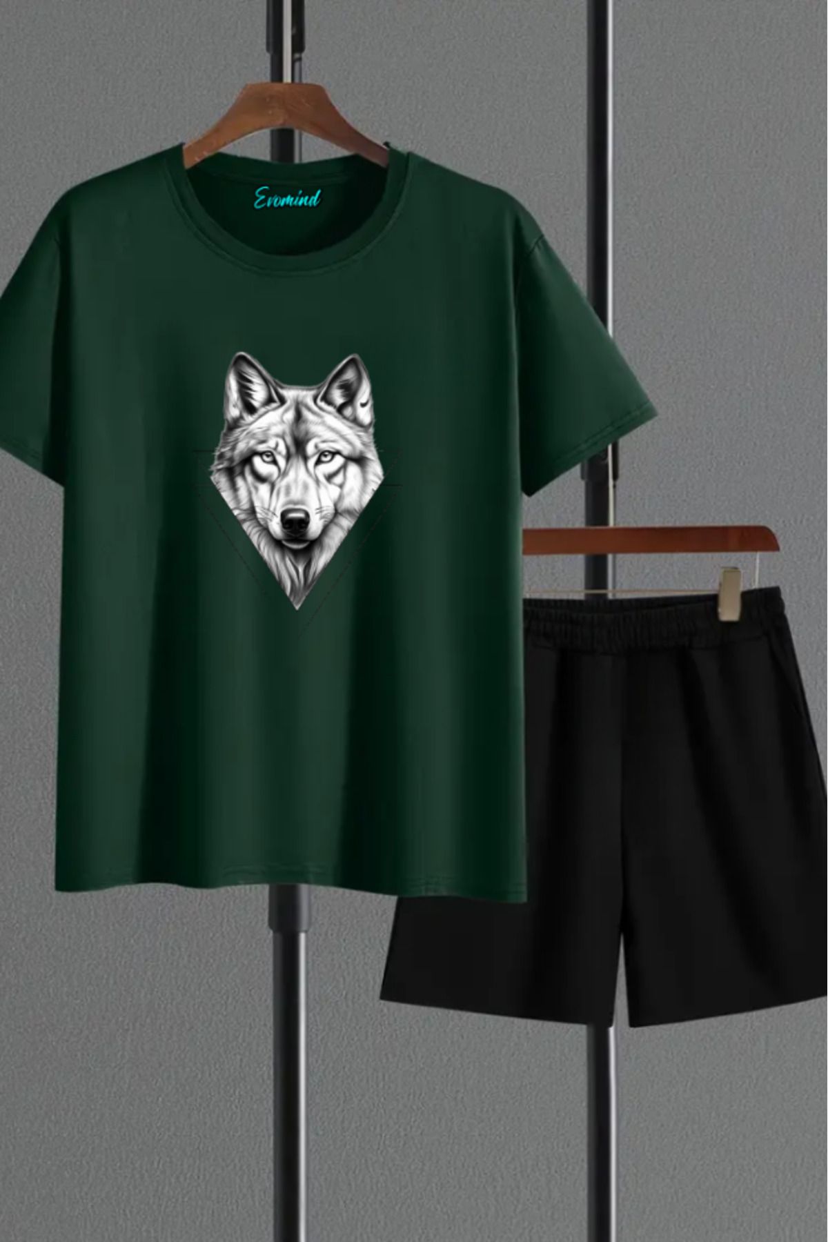 artı4 Kurt Baskılı Unisex Şort T-shirt Takım