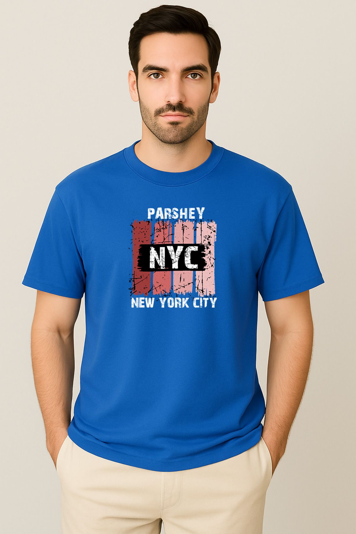 PARSHEY Erkek - Kadın %100 Pamuk New York City Parshey Baskılı Yarım Kollu Bisiklet Yaka T-Shirt