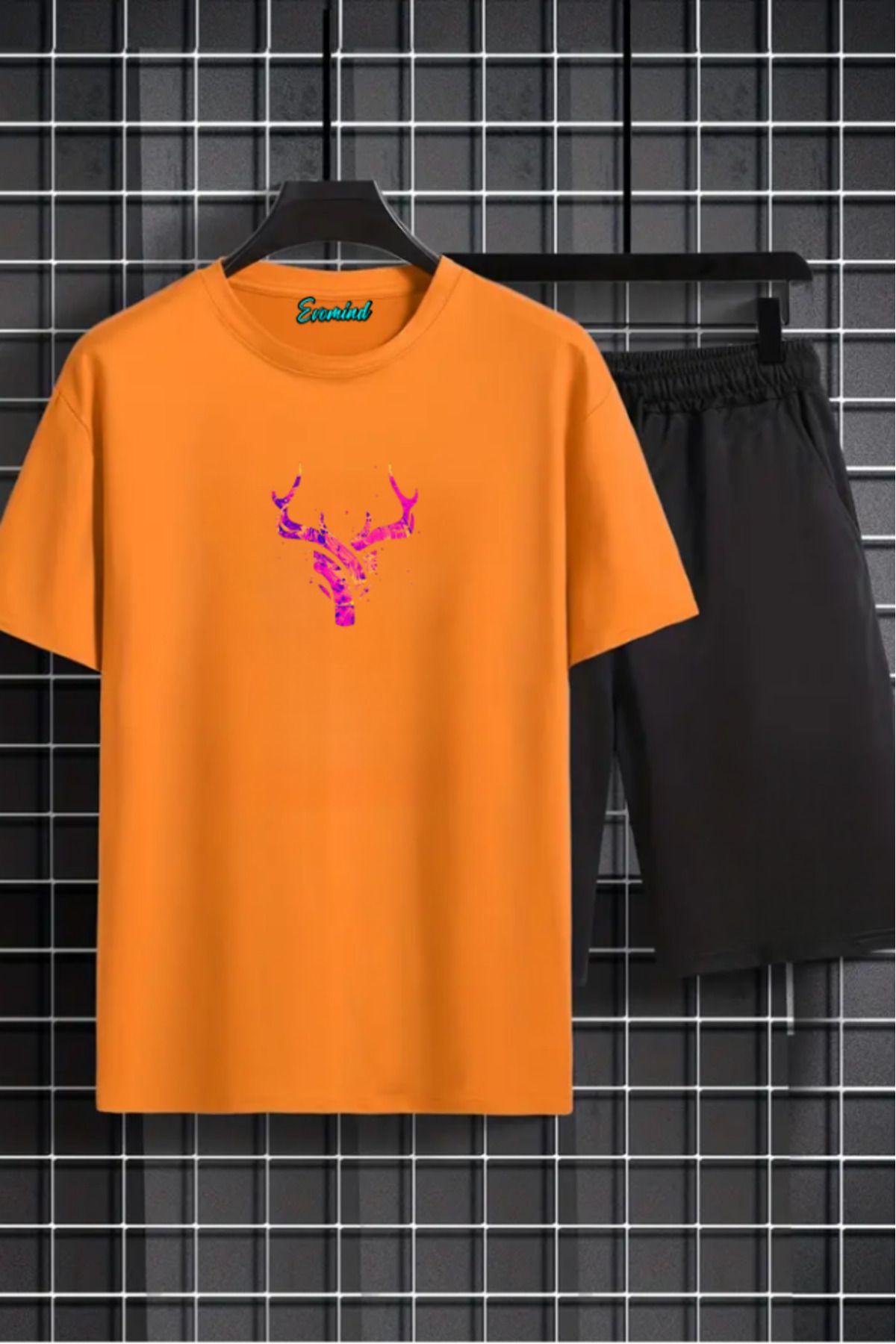 Evomind Geyik Baskılı Unisex Şort T-shirt Takım