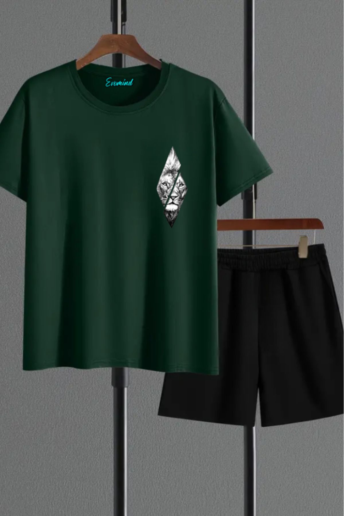 artı4 Aslan Baskılı Unisex Şort T-shirt Takım