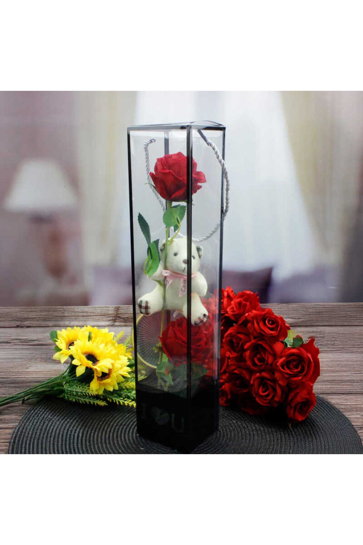 begonvil luxury Büyük Boy I Love You Peluşlu Kırmızı Güllü Kutu