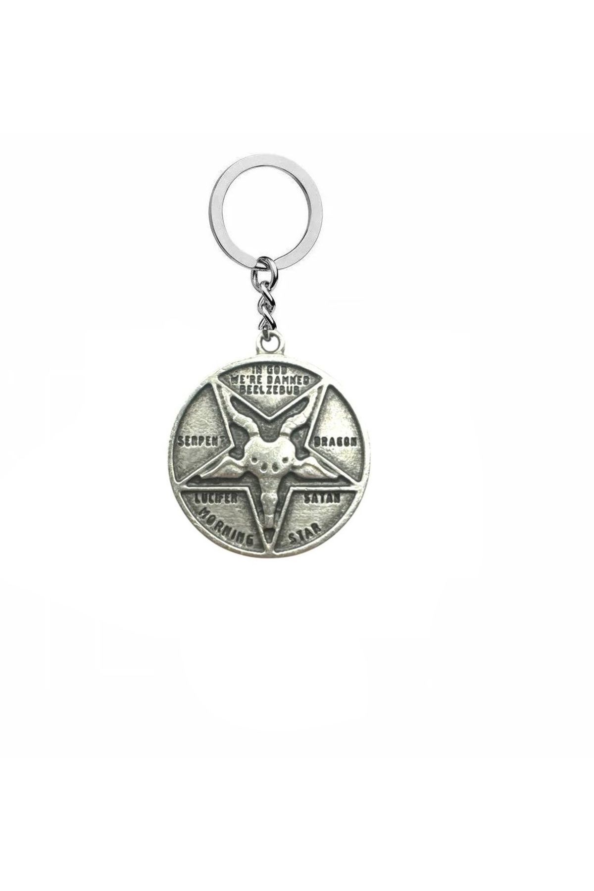 Herşey Nota Lucifer Morning Star Goat Figürlü Çift Taraflı Metal Anahtarlık – Unisex Tasarım