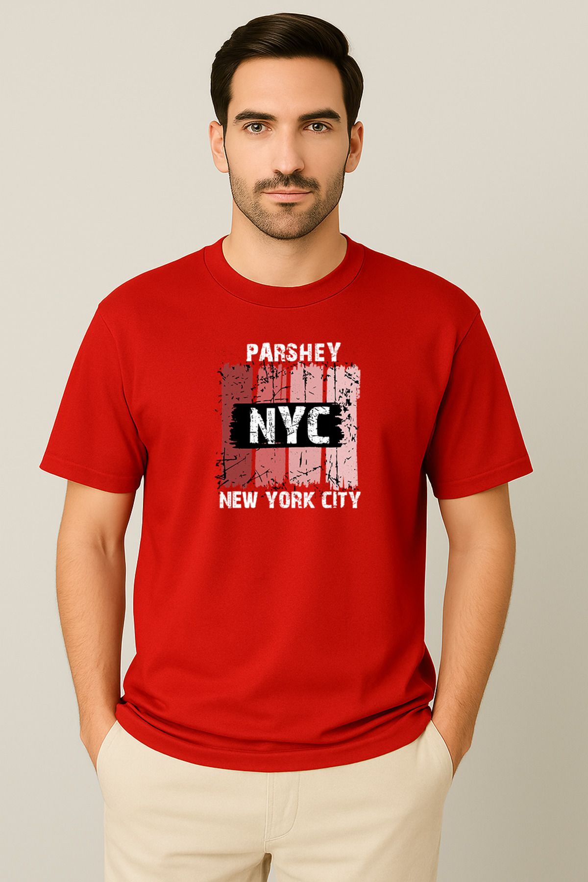 PARSHEY Erkek - Kadın %100 Pamuk New York City Parshey Baskılı Yarım Kollu Bisiklet Yaka T-Shirt