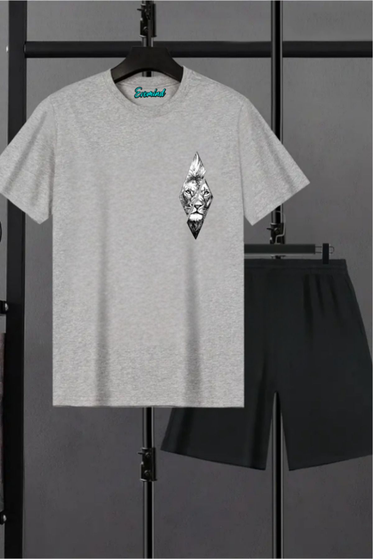 artı4 Aslan Baskılı Unisex Şort T-shirt Takım