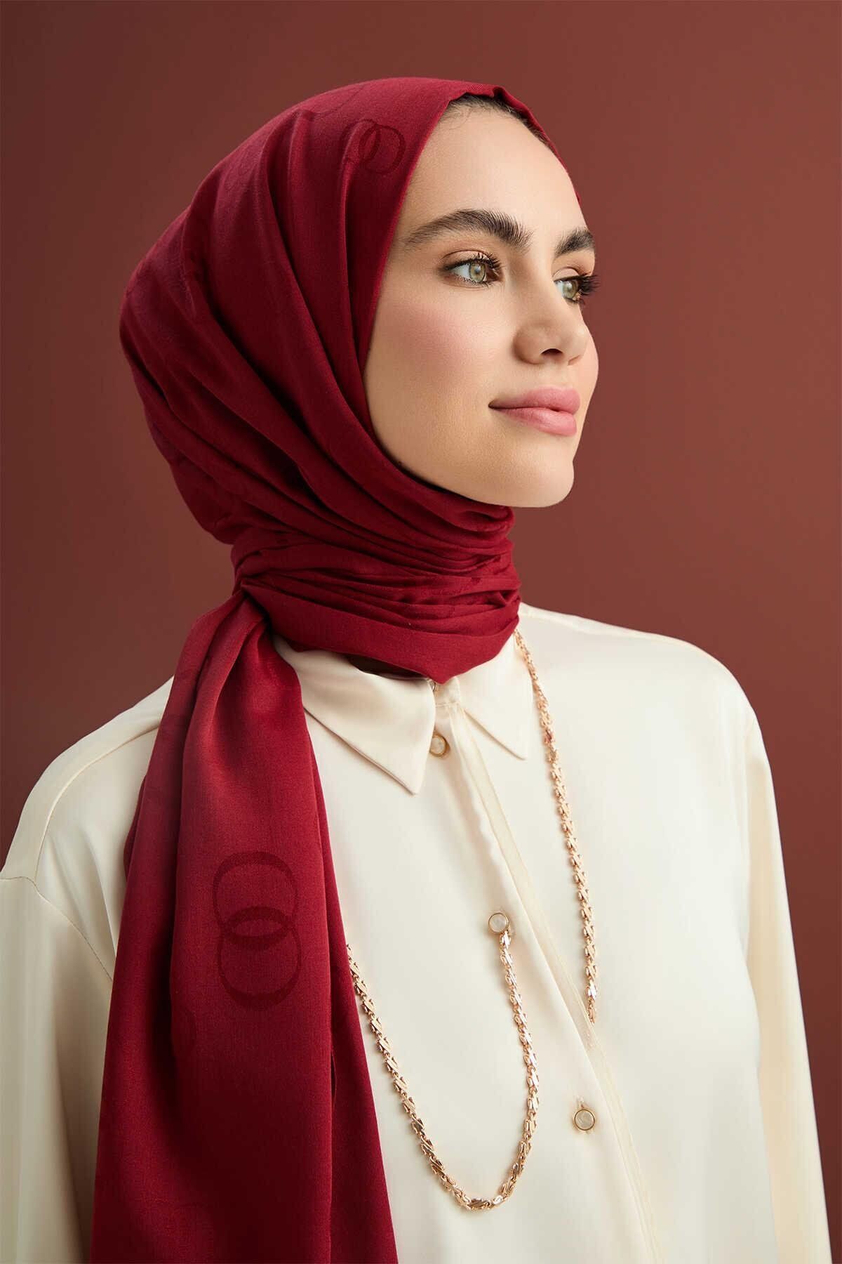 Imannoor İmannoor Zincir Kare Pamuk İpek Şal Bordo