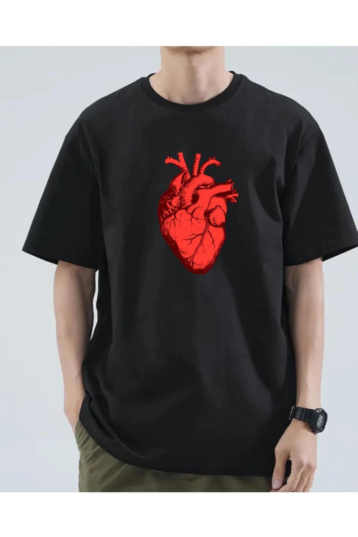 exans moda kalp Tasarım Baskılı Oversize Tişört