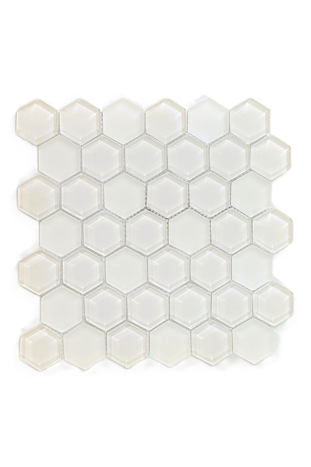 MozaiKristaL Tüm yüzeyler için 48x6mm. Hegzagonal Sıcak Beyaz 30x30cm. Fileli Kristal Mozaik (1 m2 Fiyatıdır)