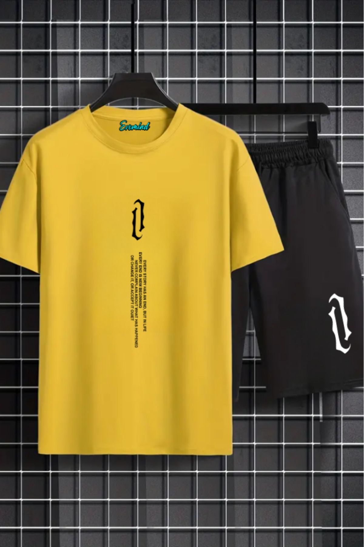 artı4 Dikey Yazı Baskılı Unisex Şort T-shirt Takım