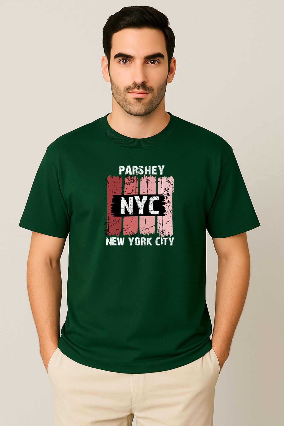 PARSHEY Erkek - Kadın %100 Pamuk New York City Parshey Baskılı Yarım Kollu Bisiklet Yaka T-Shirt