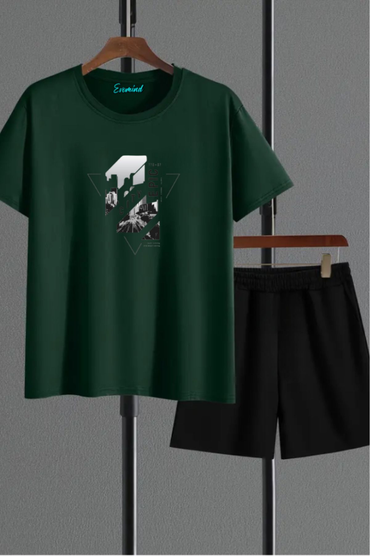Evomind City Baskılı Unisex Şort T-shirt Takım